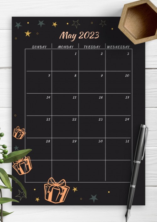 Black May 2023 Birthday Calendar