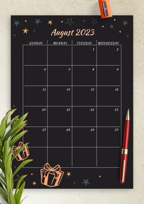 Black August 2023 Birthday Calendar