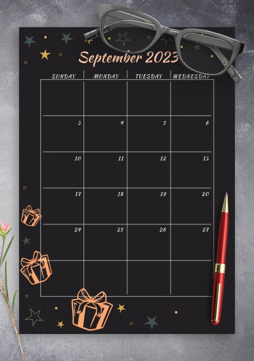 Black September 2023 Birthday Calendar