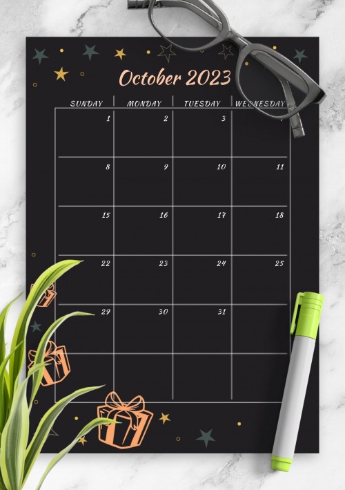 Black October 2023 Birthday Calendar