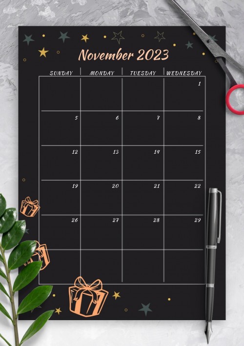 Black November 2023 Birthday Calendar