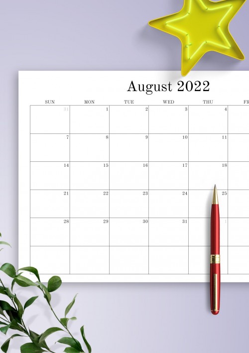 August 2022 Blank Calendar