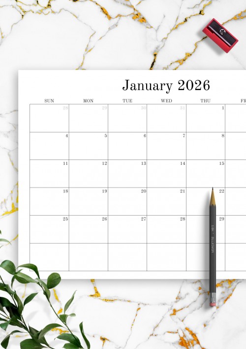 January 2026 Blank Monthly Calendar