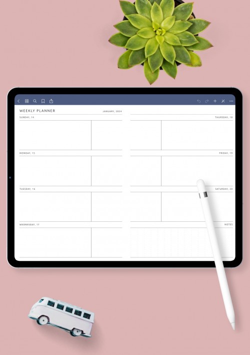 Blank Weekly Calendar Template template for Notability