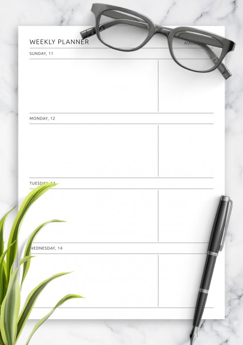 Blank Weekly Calendar Template for August 2024