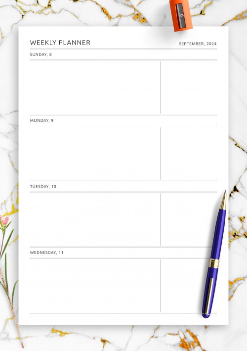 Blank Weekly Calendar Template for September 2024