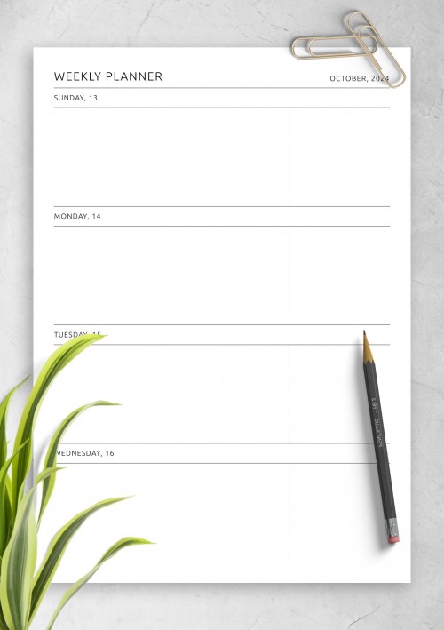 Blank Weekly Calendar Template for October 2024