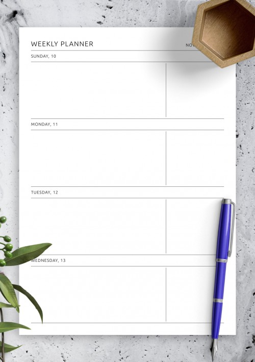 Blank Weekly Calendar Template for November 2024