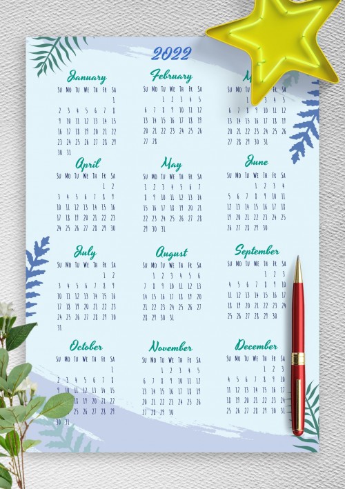 Blue Botanical 2022 Calendar