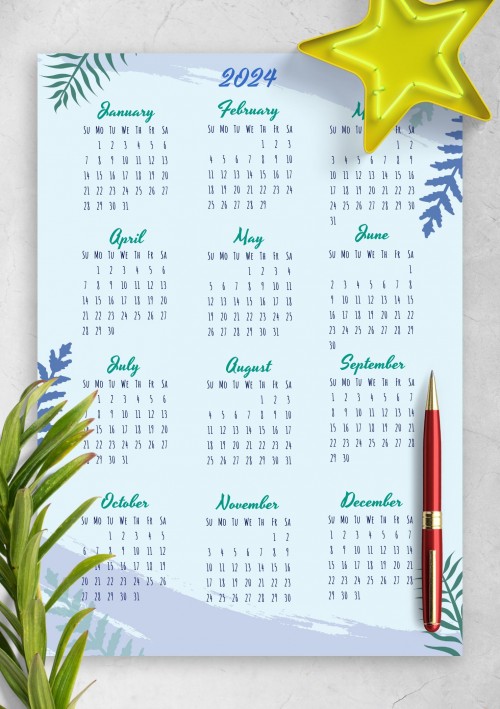 Blue Botanical 2024 Calendar