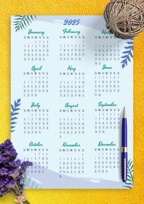 Blue Botanical 2025 Calendar