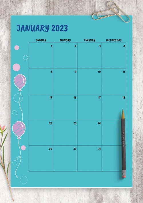 Blue January 2023 Birthday Calendar