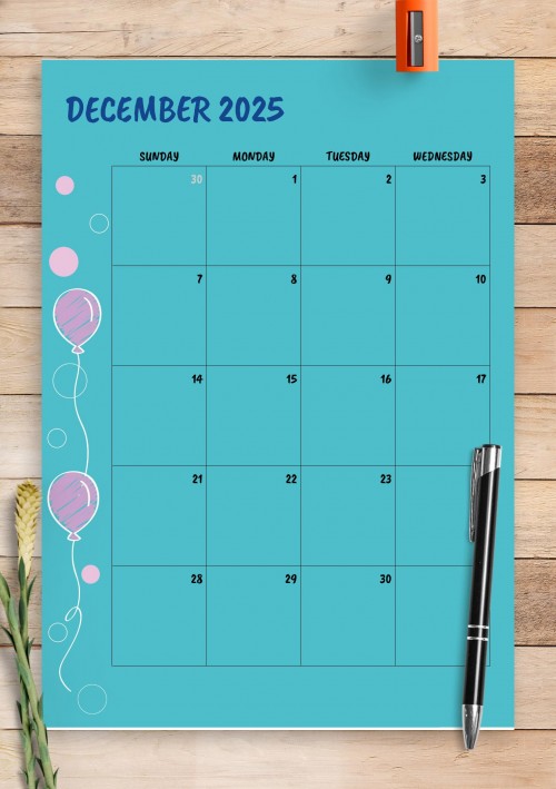 Blue December 2025 Birthday Calendar