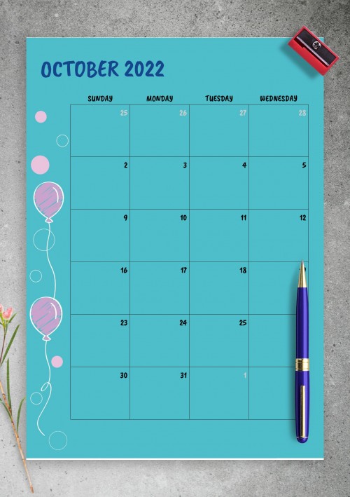 Blue October 2022 Birthday Calendar