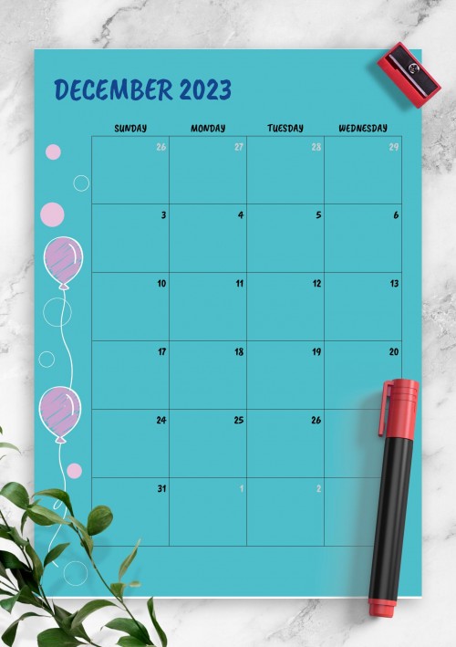 Blue December 2023 Birthday Calendar