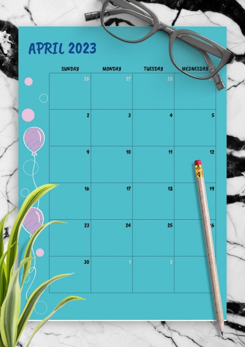 Blue April 2023 Birthday Calendar