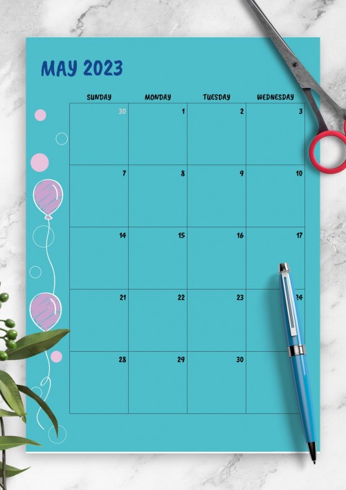 Blue May 2023 Birthday Calendar