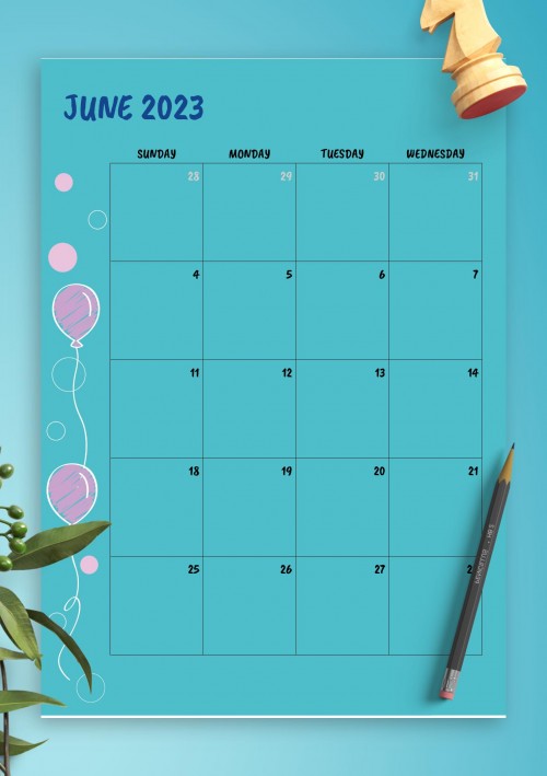 Blue June 2023 Birthday Calendar