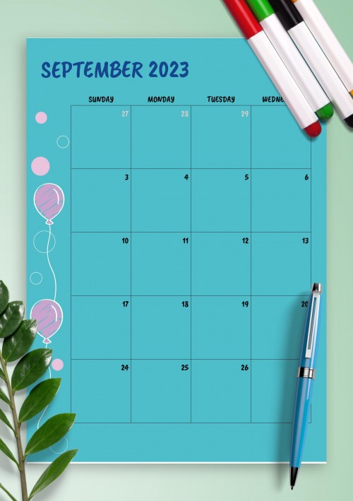 Blue September 2023 Birthday Calendar