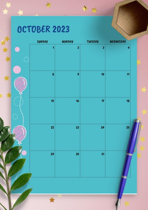 Blue October 2023 Birthday Calendar