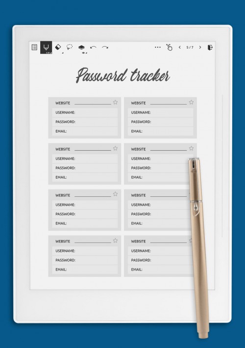 Blush Password Tracker Template for Supernote