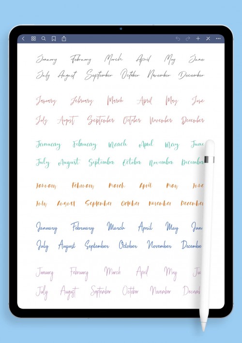 Calligraphy Months Sticker Pack for iPad: GoodNotes, Notability, Samsung Notes