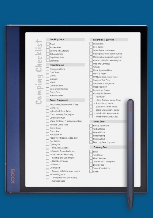 Camping Checklist Template for BOOX Note