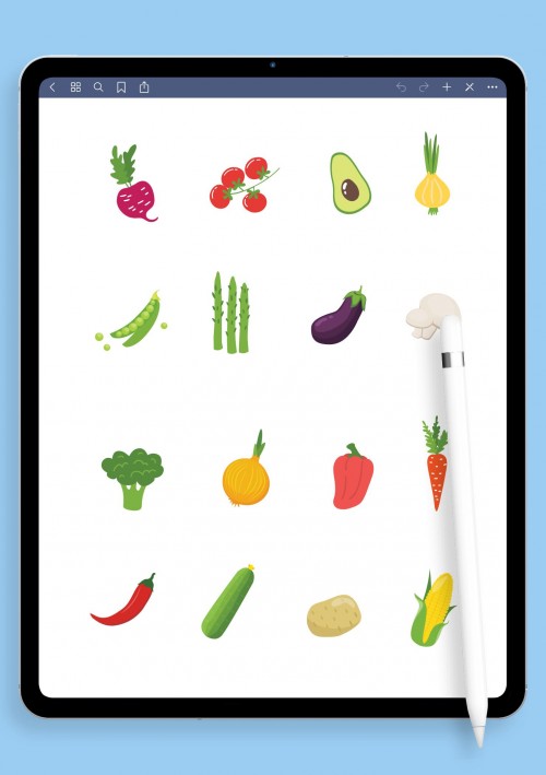 Cartoon Vegetables Stickers for iPad: GoodNotes, Notability, Samsung Notes