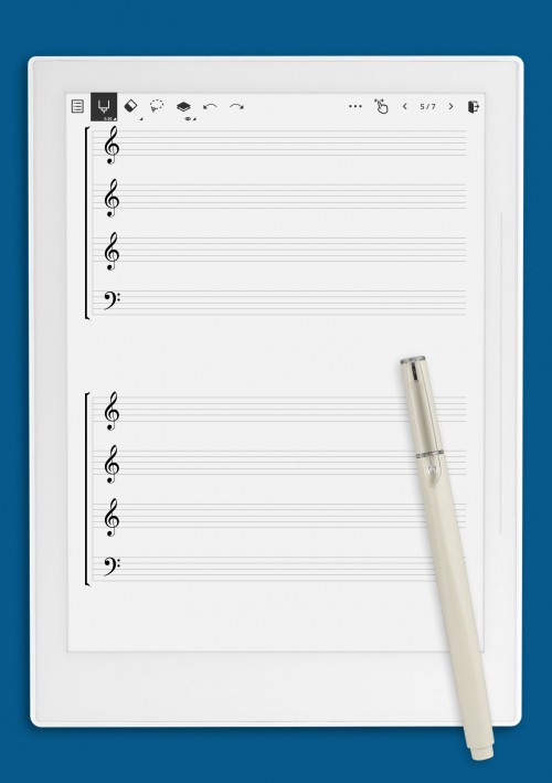Choral Staff (3 Treble + Bass Clef) template for Supernote