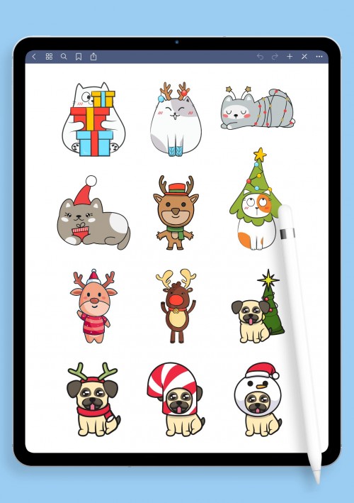 Christmas Animals Sticker Pack for iPad: GoodNotes, Notability, Samsung Notes