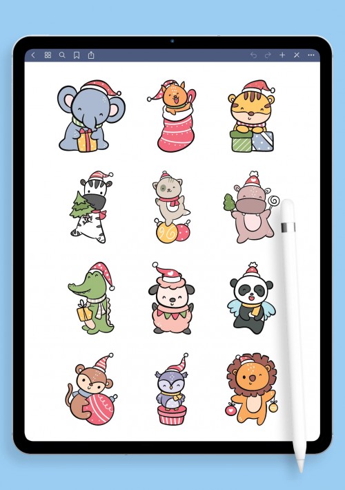 Christmas Animals Stickers for iPad: GoodNotes, Notability, Samsung Notes