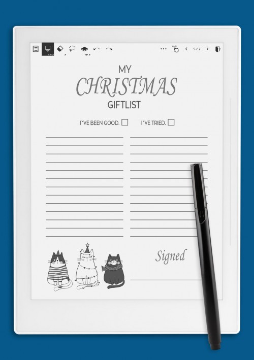 Gift List With Funny Cats Template for Supernote