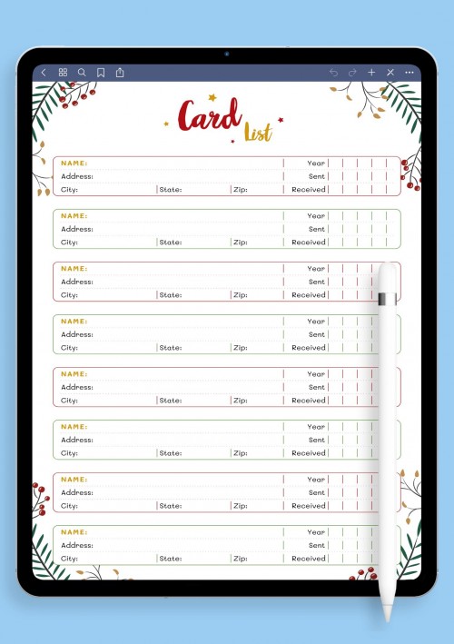Notability Template Christmas Style - Card List