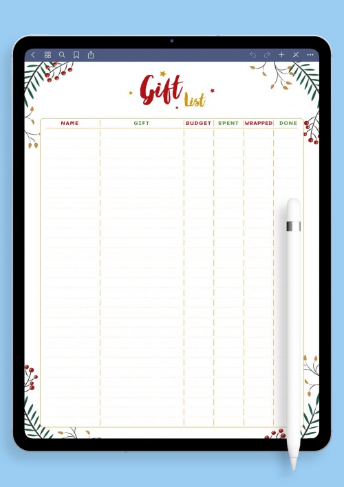 Christmas Style - Gift List Template for Notability