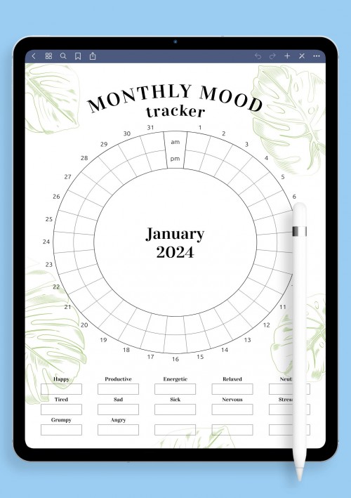 Circular Mood Tracker Template for iPad & Android