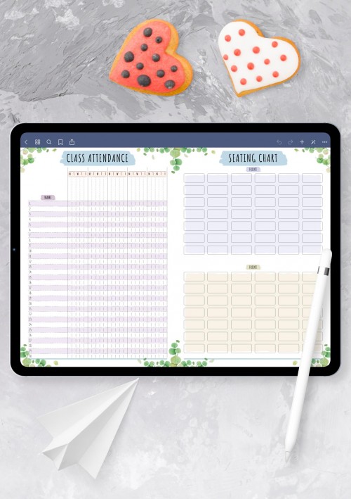 GoodNotes Template Class Attendance &; Seating Chart - Floral Style