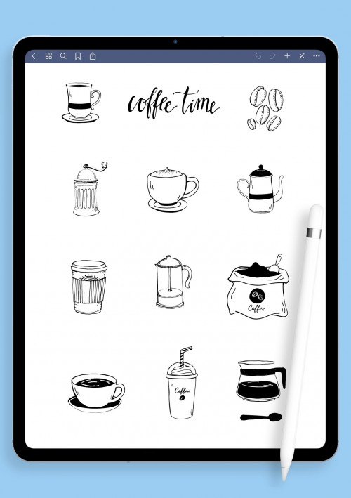 Coffee Time Stickers for iPad: GoodNotes, Notability, Samsung Notes