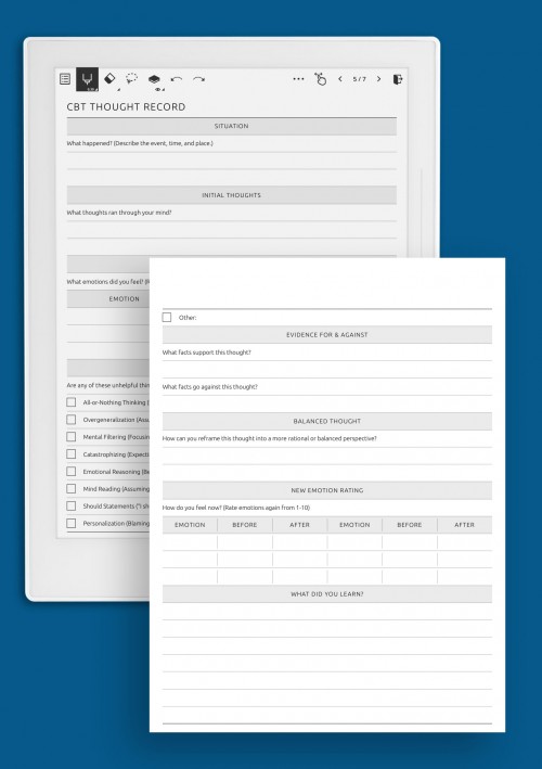 Cognitive Behavioral Therapy (CBT) Thought Record template for Supernote