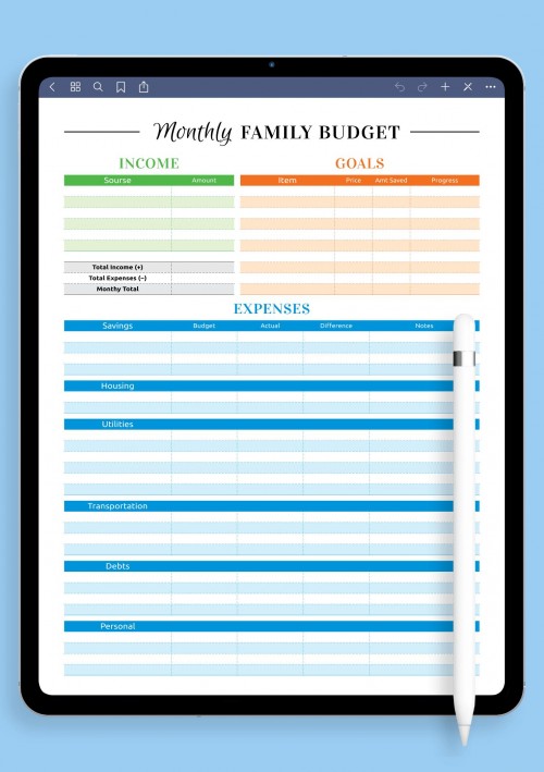 iPad Colored family budget template