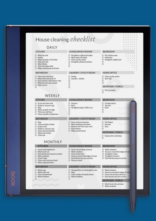 House Cleaning Checklist Template for BOOX Note