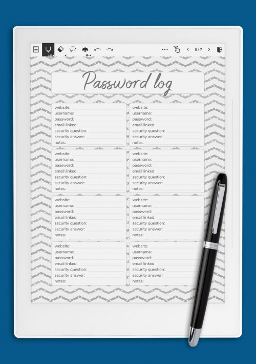 Waves Password Log Template for Supernote