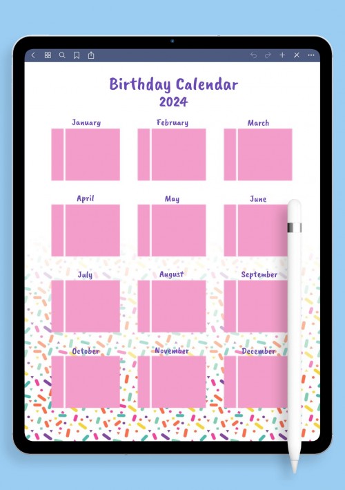 Colorful Confetti Birthday Calendar for Notability