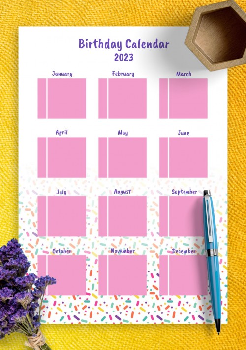 2023 Colorful Confetti Birthday Calendar