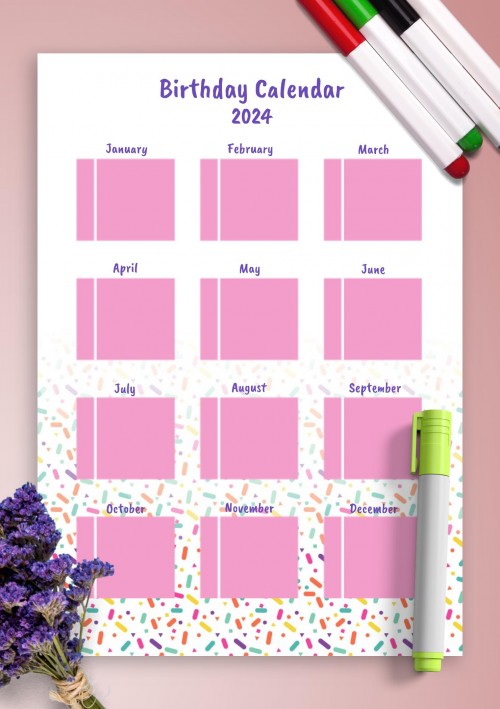 2024 Colorful Confetti Birthday Calendar