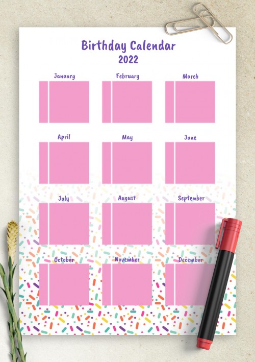 2022 Colorful Confetti Birthday Calendar