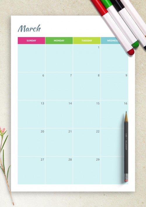 Colorful March 2022 Calendar
