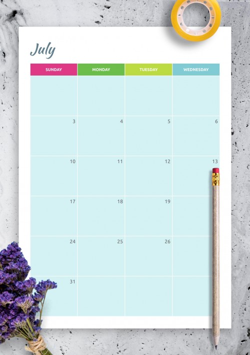 Colorful July 2022 Calendar