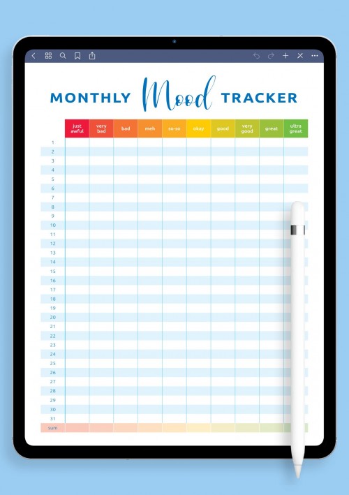 GoodNotes Colorful Monthly Mood Tracker Template