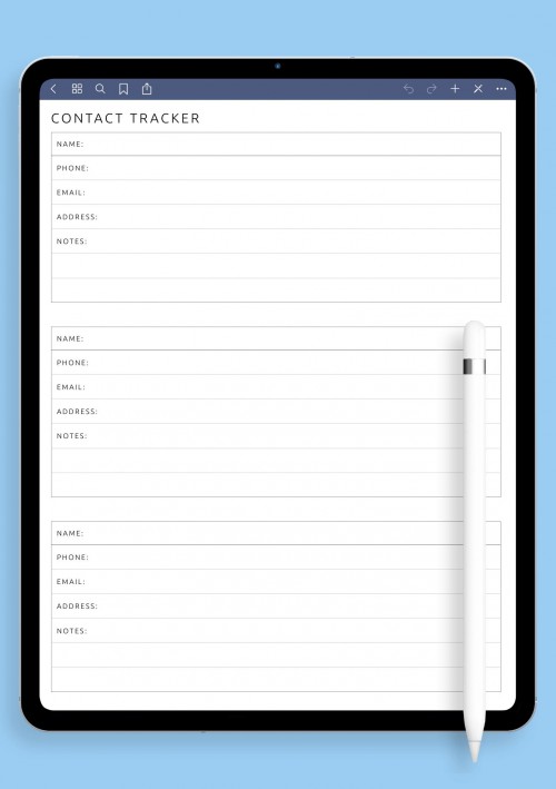 Contact Tracker Template for Notability