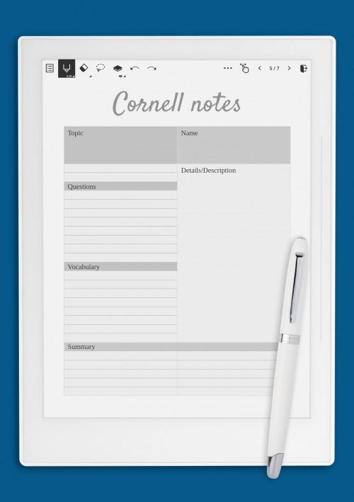 Cornell Note System Template for Supernote